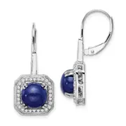14k White Gold Lapis and Real Diamond Leverback Earrings