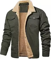 [HYPESTFIT] Men's Sherpa Trucker Jacket Fleece Lined Warm Cargo Winter Coats Multi Pockets