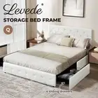 Levede Queen Bed Frame Fabric Tufted Wooden Mattress Base 4 Storage Drawer