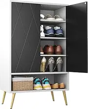 [HOMEFORT] Shoe Cabinet,18 Pairs Shoe Rack Organizer Cabinet, Shoe Storage Cabinet for Narrow Entryway Closet,6-Tier Modern Shoe Organizer with Double Doors and Adjustable Shelf,Black and White
