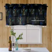 Home Window Decor Blue Short Curtain Floral Print Pure Cotton Kitchen Curtain