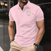 Men's Polo Button Up Polos Casual Sports Lapel Short Sleeve Fashion Basic Color Block Buttons Summer Spring Light Pink Pink Blue Vivid Pink Light Sky Blue Polo