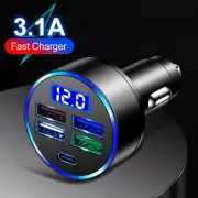 4 USB PD Type-C Car Charger LED Digital Voltmeter Adapter Auto Accessory Black (for: MG)