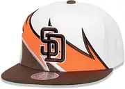 Mitchell & Ness SD San Diego Padres Cooperstown Waverunner Snapback Cap, Adjustable Hat White Brown, White Brown, One Size