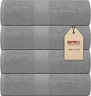 Ritex Set of 4 Bath Towels - 68.5cm x 132cm Cotton Towels for Bathroom - 100% Cotton Bath Towel - 600 GSM Eco-Friendly, Soft & Absorbent Bath Towel - Oeko-Tex Certified (Light Grey)