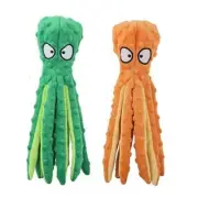 Dog Squeaky Toys Octopus - No Stuffing Crinkle Plush Toys for Orange+Green