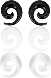 [YOFANST] 3 Pairs Acrylic Spiral Tapers Set Black Clear White Snail Ear Hanger Gauges 14G-5/8 Inch