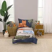 Carter's Jungle Navy, Tan, Blue, and Orange Oh Snap! It's Bedtime 4 Piece Toddler Bed Set - Comforter, Fitted Bottom Sheet, Flat Top Sheet, and Reversible Pillowcase