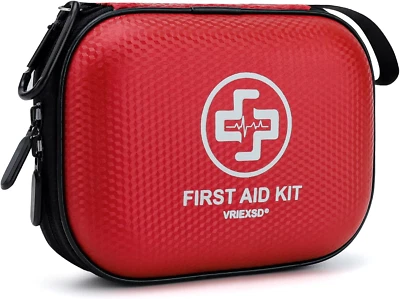 150Pc Mini First Aid Kit - Waterproof Hard Shell Red for Home Car Travel