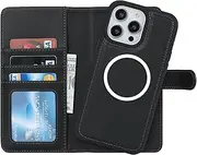 [Cavor] Wallet Case for iPhone 14 Pro Max 6.7" Leather Case 2 in 1 Magnetic Detachable Flip Cover Support Magsafe Charging with Stand Feature Card Slots-Black