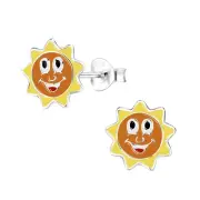 Solid 925 Sterling Silver Yellow Sun Enamel Stud Earrings Nature Women Girls