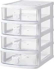 LeoLeoii 4 Tier Transparent Drawer Organizer Cute Bear Handle Stackable Desktop Storage Box Drawer Organizer Versatile Storage Box with Multiple Drawers for Bathroom Dormitory Office