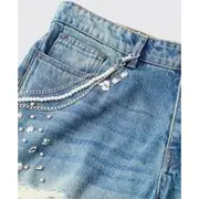 Mens Silver Layered Jean Chain with Pearls