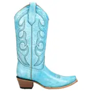 Circle G by Corral Ld Tooled Inlay Snip Toe Cowboy Womens Blue Casual Boots L59