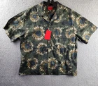 HUGO Oversized Printed Camp Collar Shirt Men's S Open Green Button Front S/S~