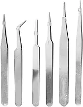 OKJHFD 6pcs Precision Tweezers Set, Stainless Steel Anti-Static Tweezers Set Electronics PCB Repair Tool for Electronics, Craft, Laboratory Work