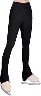 [Nymphperi] Girls Ice Skating Pants Black High Waist Leggings Soft Seamless Warm Bell Bottoms for Kids Teens Competition