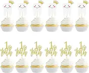 1st Tooth cupcake toppers, 12Pcs First Teething Party Decoration, Pre-assembled Double-Sided Glitter