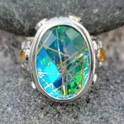 Offerings Sajen 925 SS Tropical Rutilated Crystal Quartz & Citrine Ring Size 8