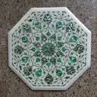 White Marble Octagon Coffee Table Top Precious Malachite Abalone Shell Inlay Art