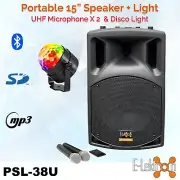 E-Lektron PSL-38U Karaoke Party Set BT Portable Speaker UHF mics Disco Light