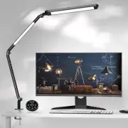 LED Desk Lamp with Clamp, Light, Adjustable Brightness & Color Black