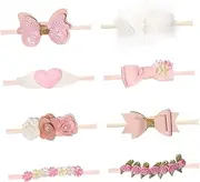 LRXIYODE 8Pcs Flower Bow Headbands Soft Elastic Hair Accessories for Newborn Comfortable Floral Design for Festivals Birthdays and Daily Wear