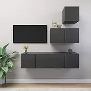 TV Stand Grey Engineered Wood - Modern Entertainment Center, Living Room Storage Cabinet Set, Bedroom Stands, Media Shelf, Televisor Tables