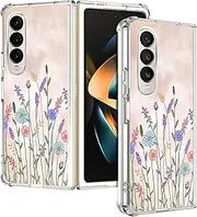 SuzaCase Clear Case for Samsung Galaxy Z Fold 4 - Samsung Z Fold 4 5G Case with Stylish Floral with Stems Pattern Printed Durable Clear Shockproof Drop Protection Back Case for Samsung Z Fold4