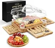 KHINYA Charcuterie Boards - Cheese Board Set, Charcuterie Board with Lid, Gifts for Women, Cheese Plate for Housewarming, Convenient Lid Design with Handle (3 Drawers Cream)