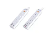 2PK Sansai 4-Way Power Board Overload Surge Protection Master Switch 10A 1m Cord