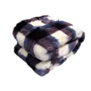 Faux Fur Luxury Animal Throw Rug Gingham Purple Blue