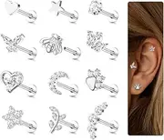 [YADOCA] 12Pcs 16G Tragus Earrings for Women Flat Back Cartilage Earring Stainless Steel Top Screw CZ Butterfly Bee Flower Moon Heart Flatback Stud Earrings Labret Conch Helix Cartilage Tragus Piercing