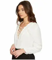 Dolce Vita Ellis Lace Paneled Blouse White Boho Romantic Peasant Top