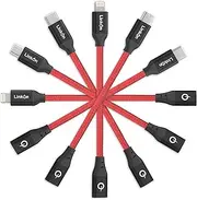 LinkOn 3 in 1 USB Universal Adapters Set 4"/10cm Cable Connectors for Converting All Standards with Charging and Data/Sync Option Combo Type C, iPhone/iPad, Micro Ports Multiple Devices Kit (Red)