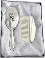 Baby Soft Hair Brush & Comb Set Bear Design Silver Plated Child Hair Care