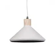 Benson Classic Metal Cone Cord Drop Pendant Light Lamp - Wood Veneer & Milky White Inside