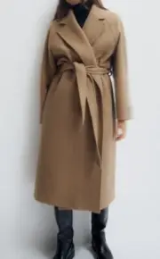 ZARA LONGLINE BELTED WOOL BLEND COAT CAMEL FW24/25 SIZES XS-XL REF. 9174/141