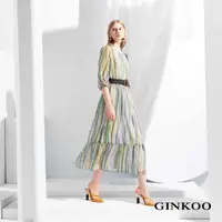 在飛比找momo購物網優惠-【GINKOO 俊克】繽紛波紋長洋裝