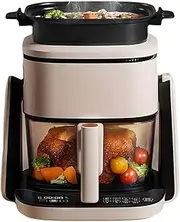 1100W Glass Air Fryer with Dual Function, 4L Air Fryer & 1L Grill Pan, 50°C-220°C Adjustable Temperature, Timer, Transparent Bowl for Family & Party Use