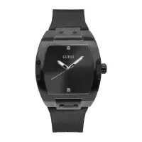 在飛比找momo購物網優惠-【GUESS】黑色系 酒桶錶造型 矽膠錶帶+皮革表面 男錶 