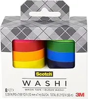 Scotch Washi Tape, Solid Color Rainbow Design, 8 Rolls, Great for Bullet Journaling, Scrapbooking and DIY Décor (C1017-8-SOL1)