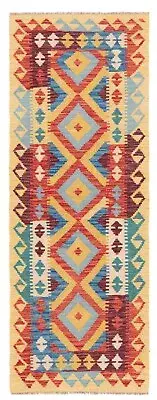Kilim Afghan Hand-Woven Oriental Carpet 195x75 cm-Läufer,Kilim,Carpet,Rug,Red