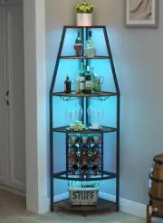 6 Tier Corner Wine Rack with LED Lights Wine Rack Freestanding Floor with Wine