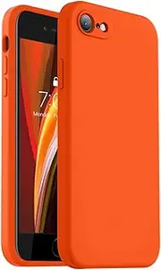 Vooii for iPhone SE Case 2022/3rd/2020,iPhone 8/7 Case, Upgraded Liquid Silicone with [Flat Edges] [Camera Protection] [Soft Anti-Scratch Microfiber Lining] Phone Case for iPhone SE - Neon Orange