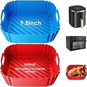 [amxus] 2 PCS Large Silicone Air Fryer Liners - 9.8 Inch Reusable Air Fryer Pot - Replacement for Air Fryer Liners Disposable,BBQ, High Temperature Resistant Easy Cleaning Oven Accessories