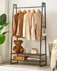 Clothing Rack Garment Rustic Clothes For Hanging With 2 Shelves And 4 Hooks