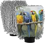 XYMZR Group Colorful Parrots Branch Absorbent Microfiber Car Wash Mitt, Funny Cute Anime Scratch Free for Cars Cleaning, Home Cleaning Mitts, 2 Pack, 10.24” L x 7.09” W