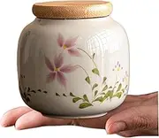 Small Urns for Human Ashes Keepsake Memorial 3x2 Ceramic Floral Keepsake Urn with Dampproof Bamboo Lid, Also Ideal as Tea Canister