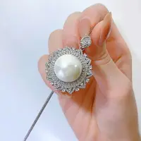 在飛比找樂天市場購物網優惠-珍珠項鍊925純銀吊墜-16mm8克拉鋯石太陽花女飾品74g